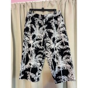 Belle Beach Kim Gravel Palm Tree Print Crop Pants Black White Tassel MP Petite